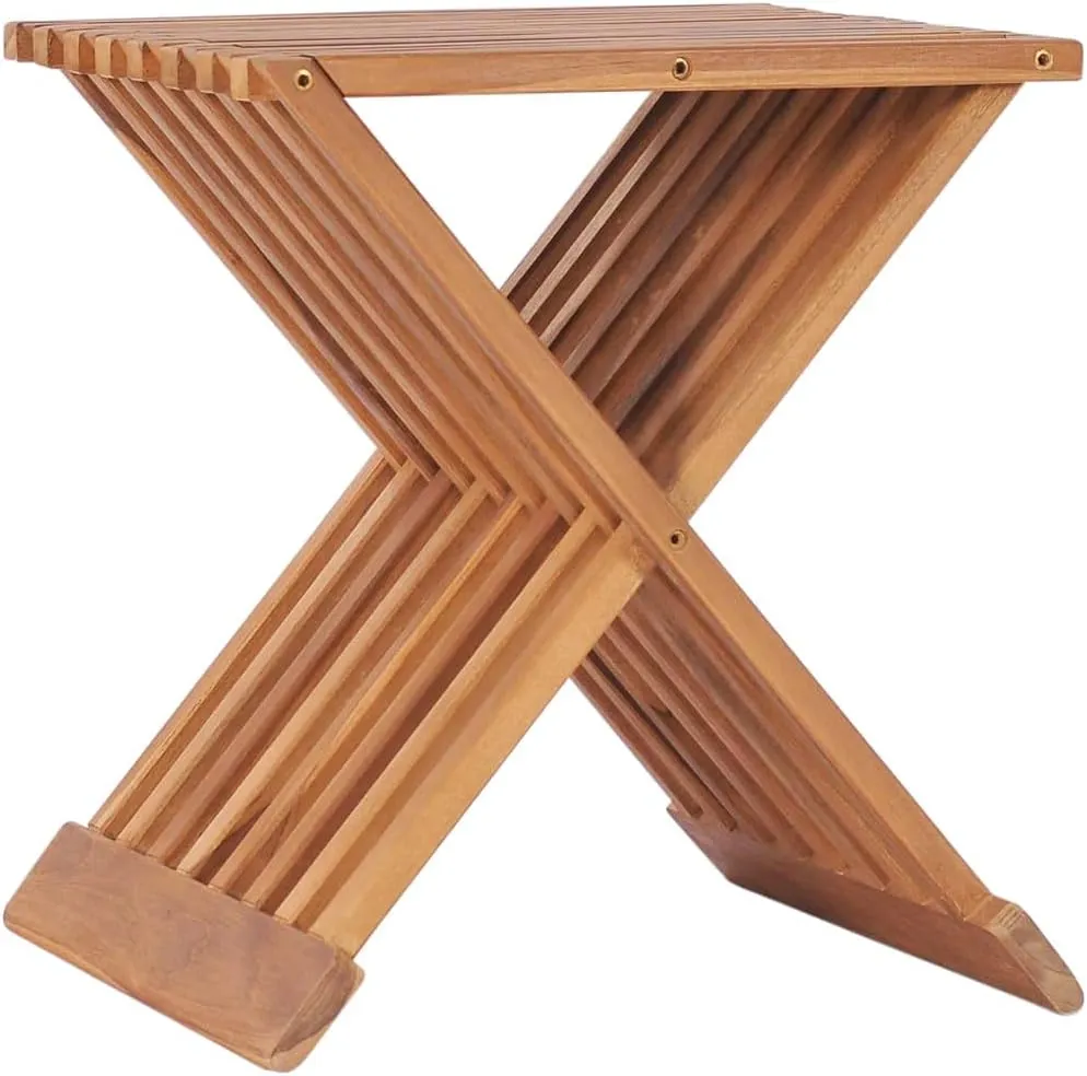 Solid Teak Wood Foldable Stool 15.7x12.6x17.7 Inch Weather-Resistant Collapsible Seat with Compact Storage Design for Outdoor Camping Garden and Indoor Use