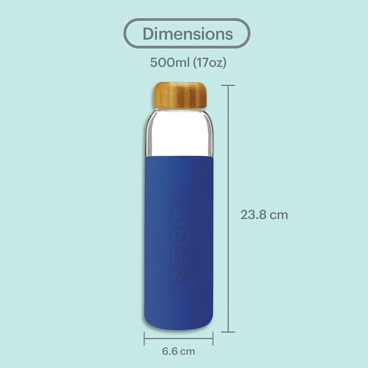 SOMA BPA-Free Glass Water Bottle with Silicone Sleeve, Sapphire, 17oz