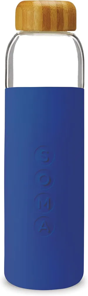 SOMA BPA-Free Glass Water Bottle with Silicone Sleeve, Sapphire, 17oz