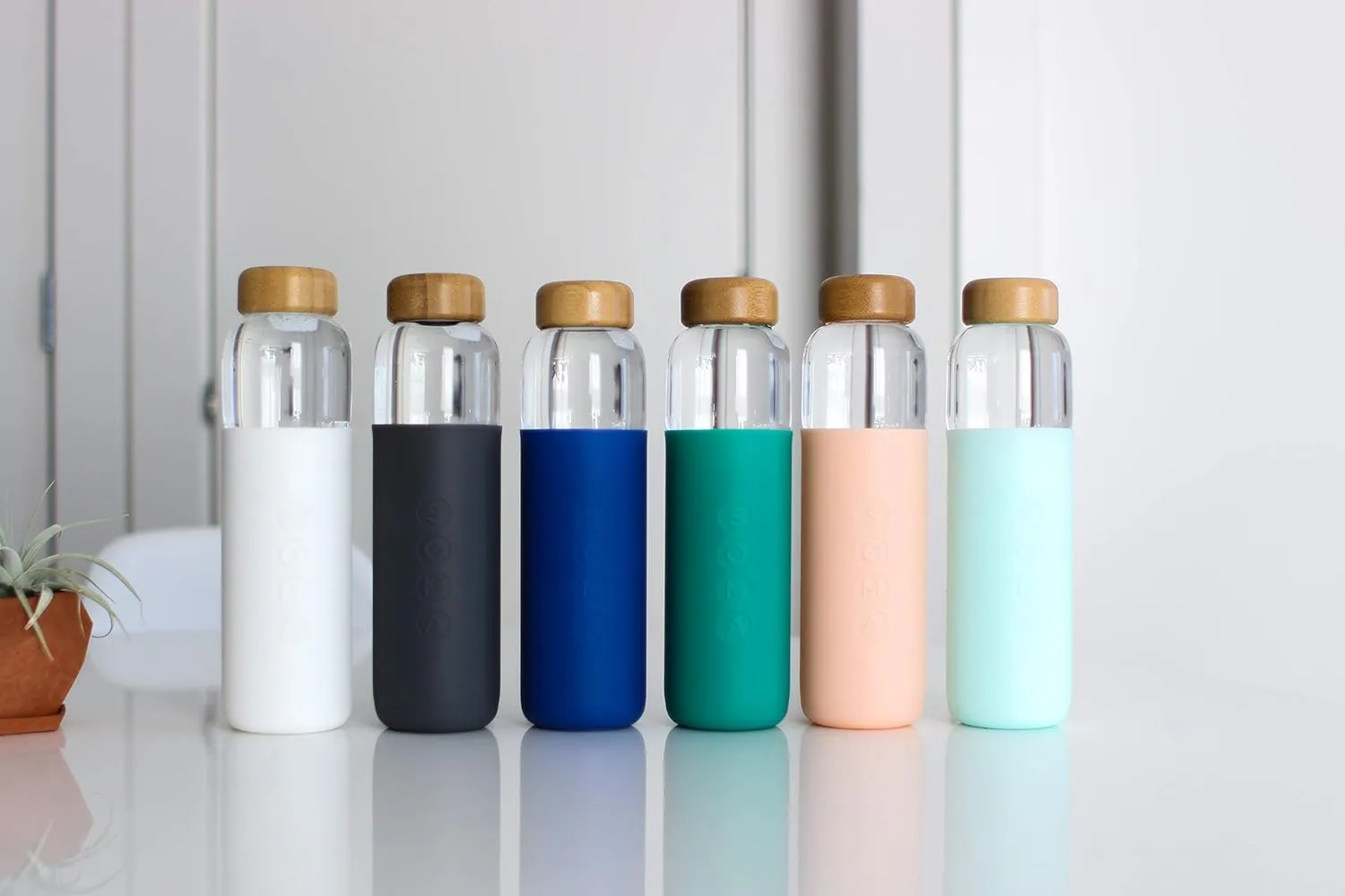 Soma Glass Water Bottle with Silicone Sleeve, BPA-Free, Gray, 17oz