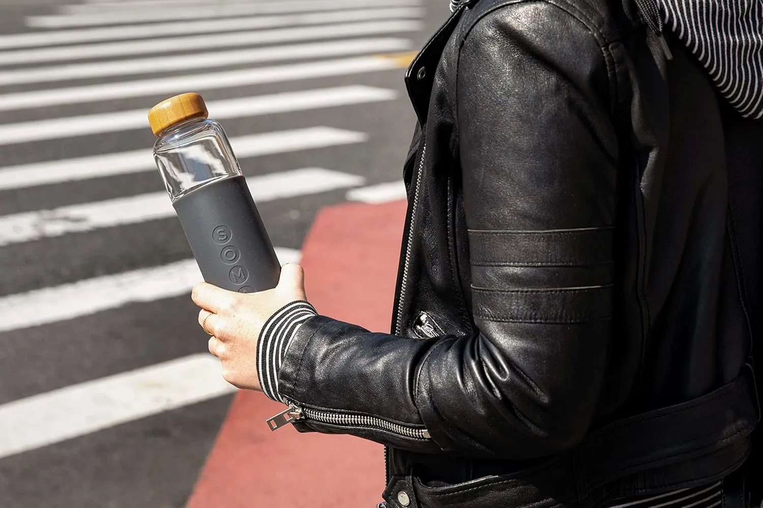 Soma Glass Water Bottle with Silicone Sleeve, BPA-Free, Gray, 17oz