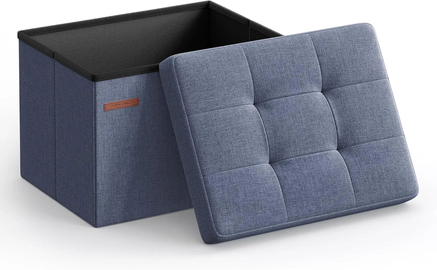 SONGMICS MAZIE Collection - Small Folding Storage Ottoman, Foot Rest Stool, 12.2 x 16.1 x 12.2 Inches, 286 lb Load Capacity, for Living Room, Bedroom, Home Office, Dorm, Light Denim Blue ULSF102Q01
