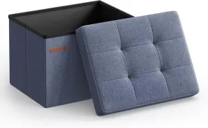 SONGMICS MAZIE Collection - Small Folding Storage Ottoman, Foot Rest Stool, 12.2 x 16.1 x 12.2 Inches, 286 lb Load Capacity, for Living Room, Bedroom, Home Office, Dorm, Light Denim Blue ULSF102Q01