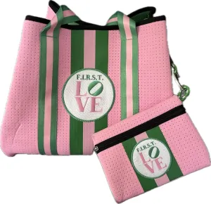 sorority gifts for women large capacity tote bag insulated handbag purse bag for women travel picnic, pink and green, first love, alpha kappa alpha, delta zeta etc. greek gear aka
