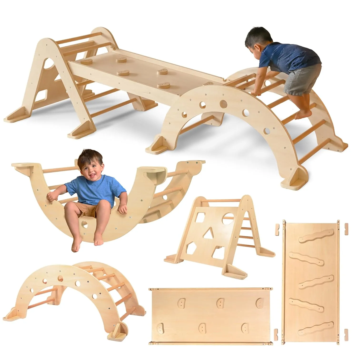 SPARK & WOW Wooden Climbing Gym | 3-Piece Wooden Indoor Jungle Gym | Montessori Climbing Set | Gross Motor Toys for Toddlers 1-3