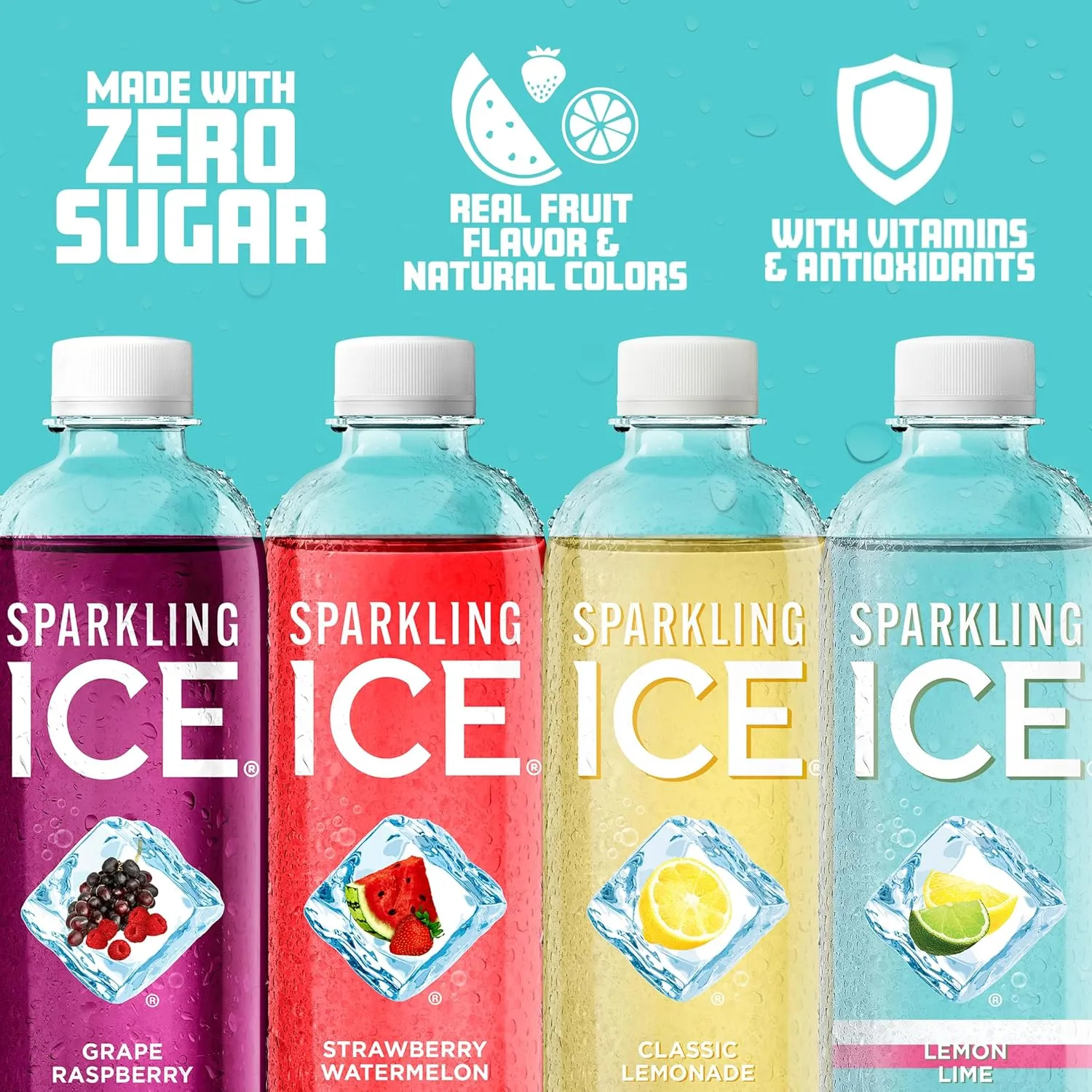 Sparkling Ice Blue Variety Pack, Zero Sugar Sparkling Water, with Vitamins and Antioxidants, 17 fl oz, 12 count (Classic Lemonade, Strawberry Watermelon, Grape Raspberry, Lemon Lime)