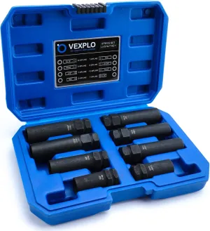 Spline Lug Nut Socket Set, 8 Piece SAE & Metric Locking Lug Nut Removal Tool, Wheel Lock Removal Kit for Easy Removing of Aftermarket & Factory Wheel Lug Nuts
