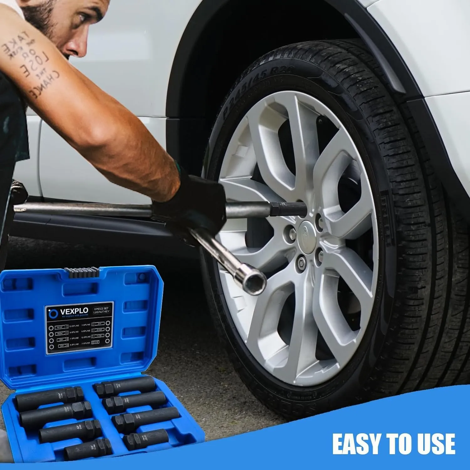 Spline Lug Nut Socket Set, 8 Piece SAE & Metric Locking Lug Nut Removal Tool, Wheel Lock Removal Kit for Easy Removing of Aftermarket & Factory Wheel Lug Nuts