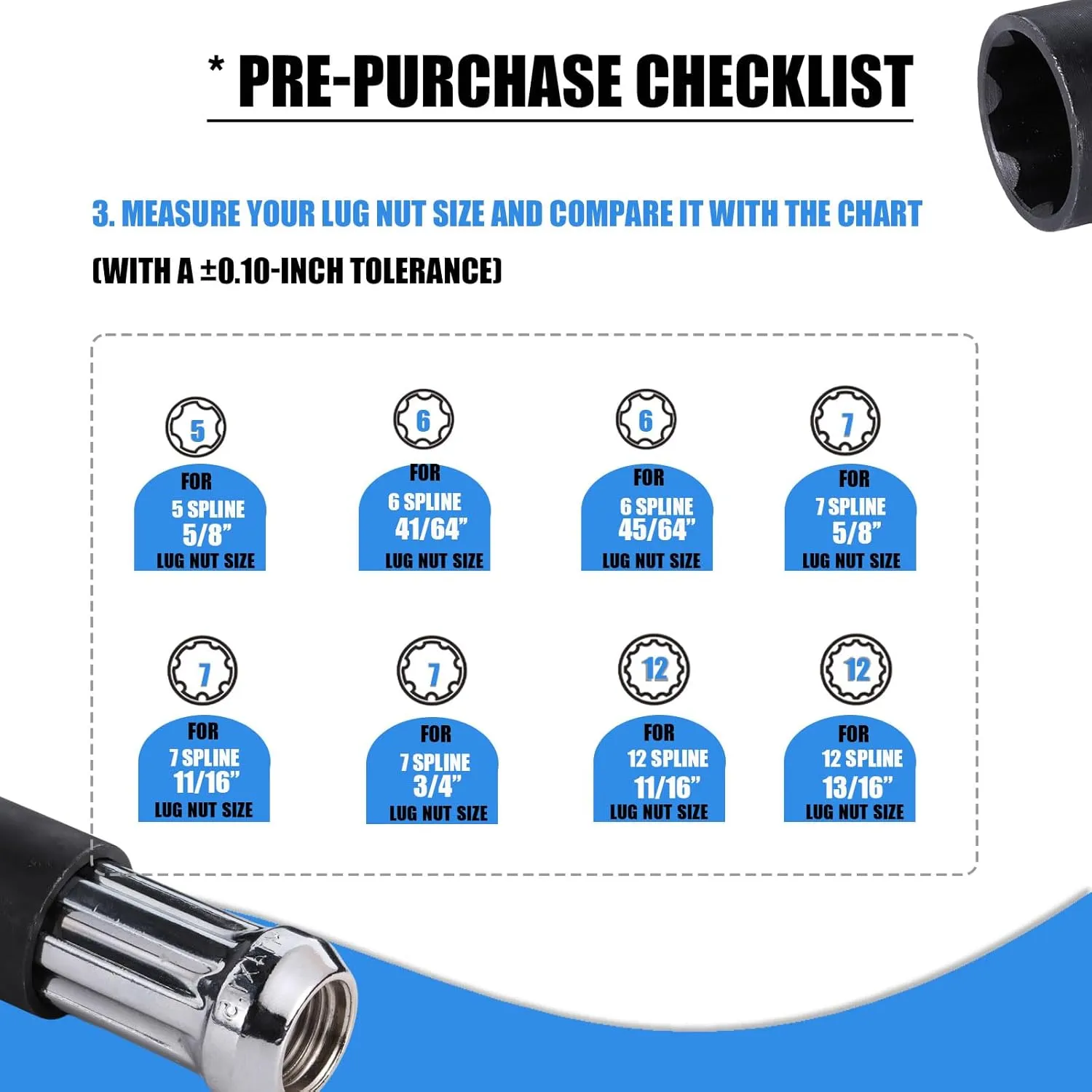 Spline Lug Nut Socket Set, 8 Piece SAE & Metric Locking Lug Nut Removal Tool, Wheel Lock Removal Kit for Easy Removing of Aftermarket & Factory Wheel Lug Nuts