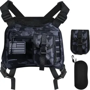 Sports Chest Bag for Men – Running Vest with Detachable Molle Pouch, Chest Pack for Men with Extra Storage, Chest Rig Bag for Running, Hiking, and Workouts (Black CP)