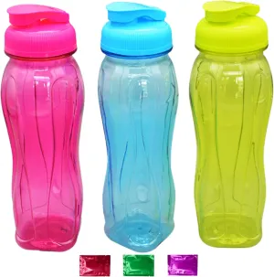Sports Water Bottle 750 mL 3 Ct, Green Pink Blue BPA-Free Plastic Water Tumbler with Flip Top Lid Leak-Proof Reusable for Gym Outdoor Exercise Travel School w/ Snoep in Beperkte Oplage
