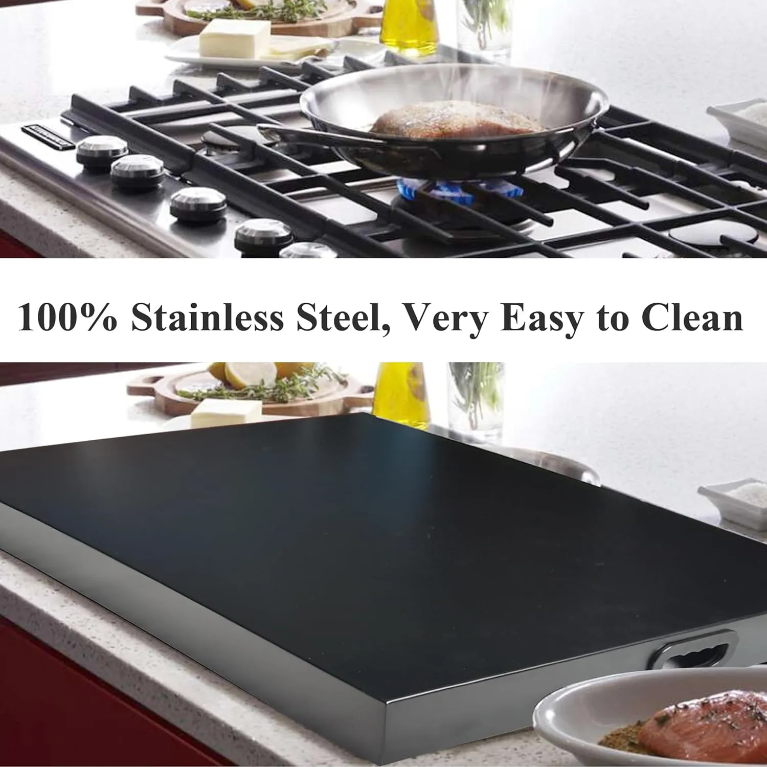 Stainless Steel Gas Stove Top Cover, Noodle Board Cooktop Cover, Kitchen Organizer for Gas and Electric Stove Range Expanding Kitchen Space, Large Size 36"x 23.6"x3", Black