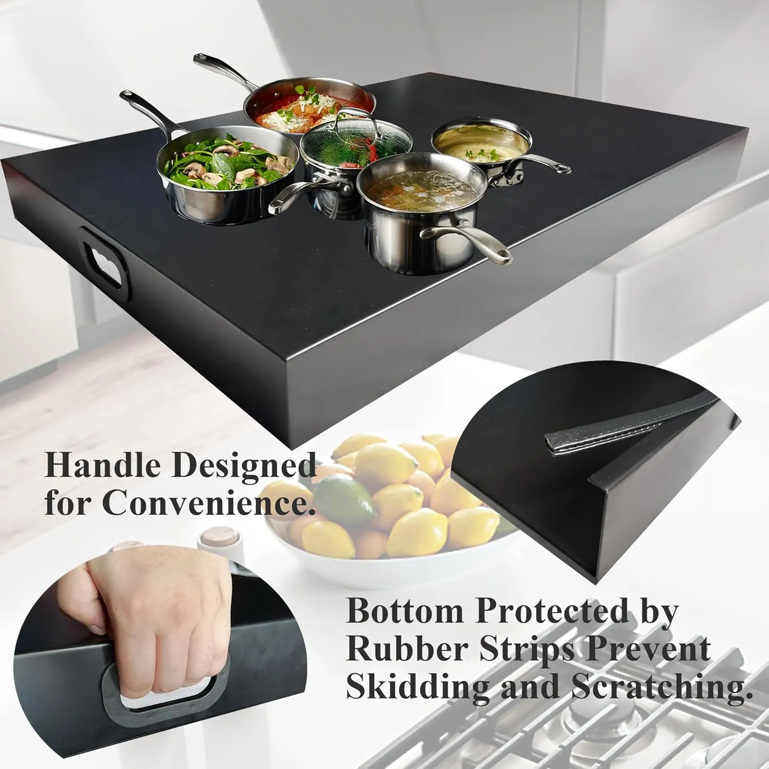 Stainless Steel Gas Stove Top Cover, Noodle Board Cooktop Cover, Kitchen Organizer for Gas and Electric Stove Range Expanding Kitchen Space, Large Size 36"x 23.6"x3", Black