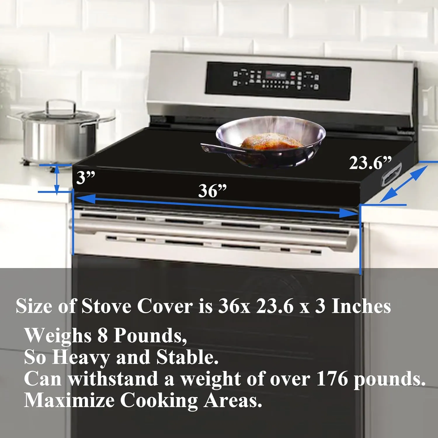 Stainless Steel Gas Stove Top Cover, Noodle Board Cooktop Cover, Kitchen Organizer for Gas and Electric Stove Range Expanding Kitchen Space, Large Size 36"x 23.6"x3", Black