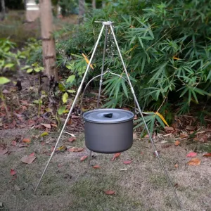 Stainless Steel Outdoor Camping BBQ Barbecue Folding Tripod | Portable Hanging Pot Stand and Cooking Grill Tool