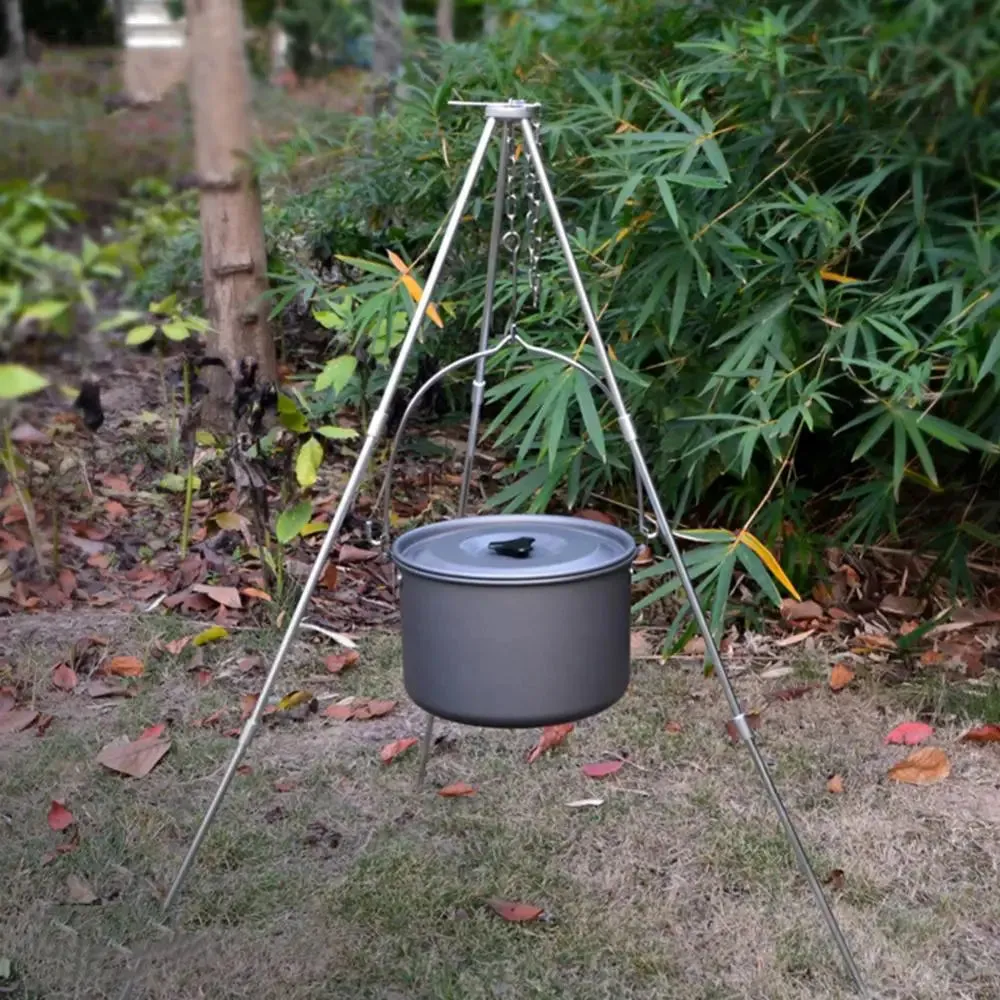 Stainless Steel Outdoor Camping BBQ Barbecue Folding Tripod | Portable Hanging Pot Stand and Cooking Grill Tool