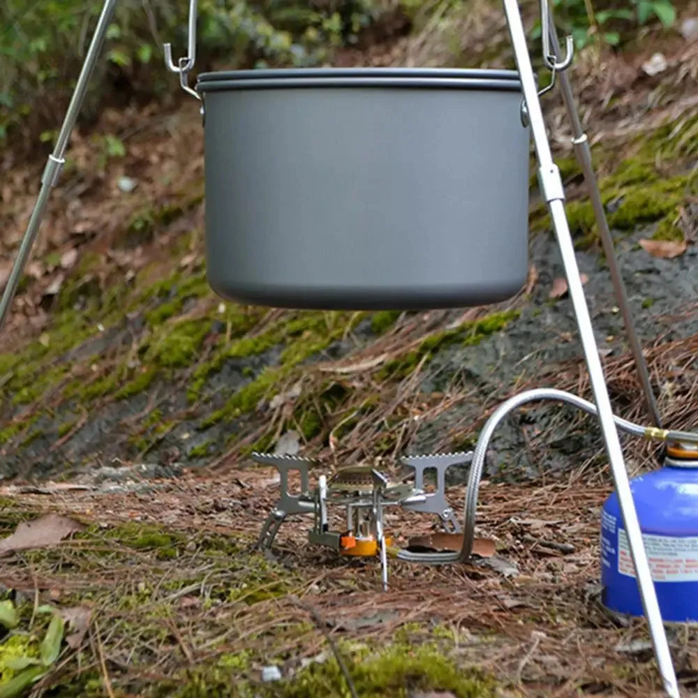 Stainless Steel Outdoor Camping BBQ Barbecue Folding Tripod | Portable Hanging Pot Stand and Cooking Grill Tool