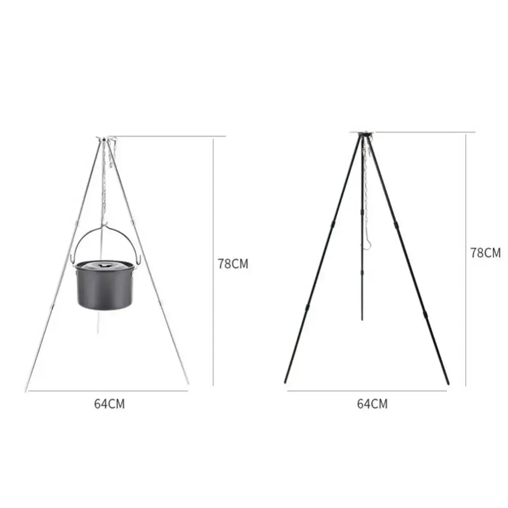 Stainless Steel Outdoor Camping BBQ Barbecue Folding Tripod | Portable Hanging Pot Stand and Cooking Grill Tool