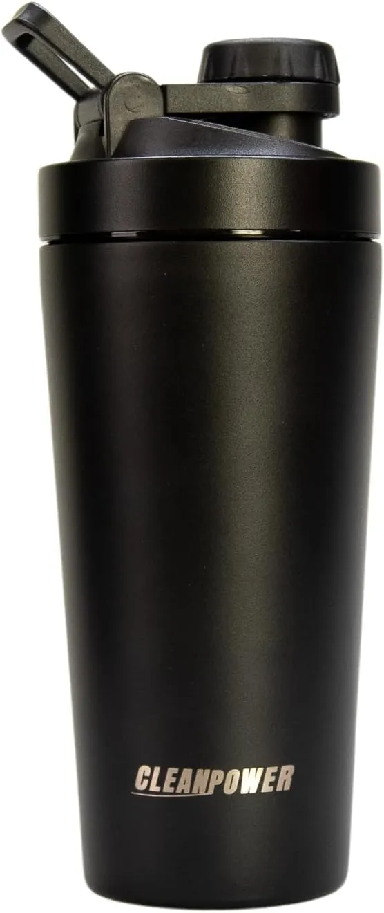 Stainless Steel Shaker Bottle | Perfect for Protein Shakes, Pre-Workout, Smoothies, Coffee, etc. | Odor-Resistant | BPA Free Lid (Matte Black)