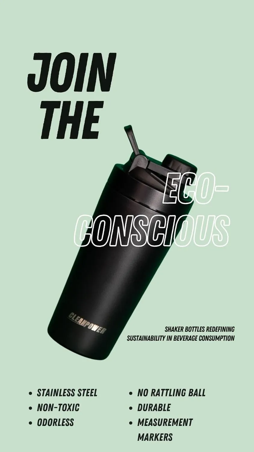 Stainless Steel Shaker Bottle | Perfect for Protein Shakes, Pre-Workout, Smoothies, Coffee, etc. | Odor-Resistant | BPA Free Lid (Matte Black)