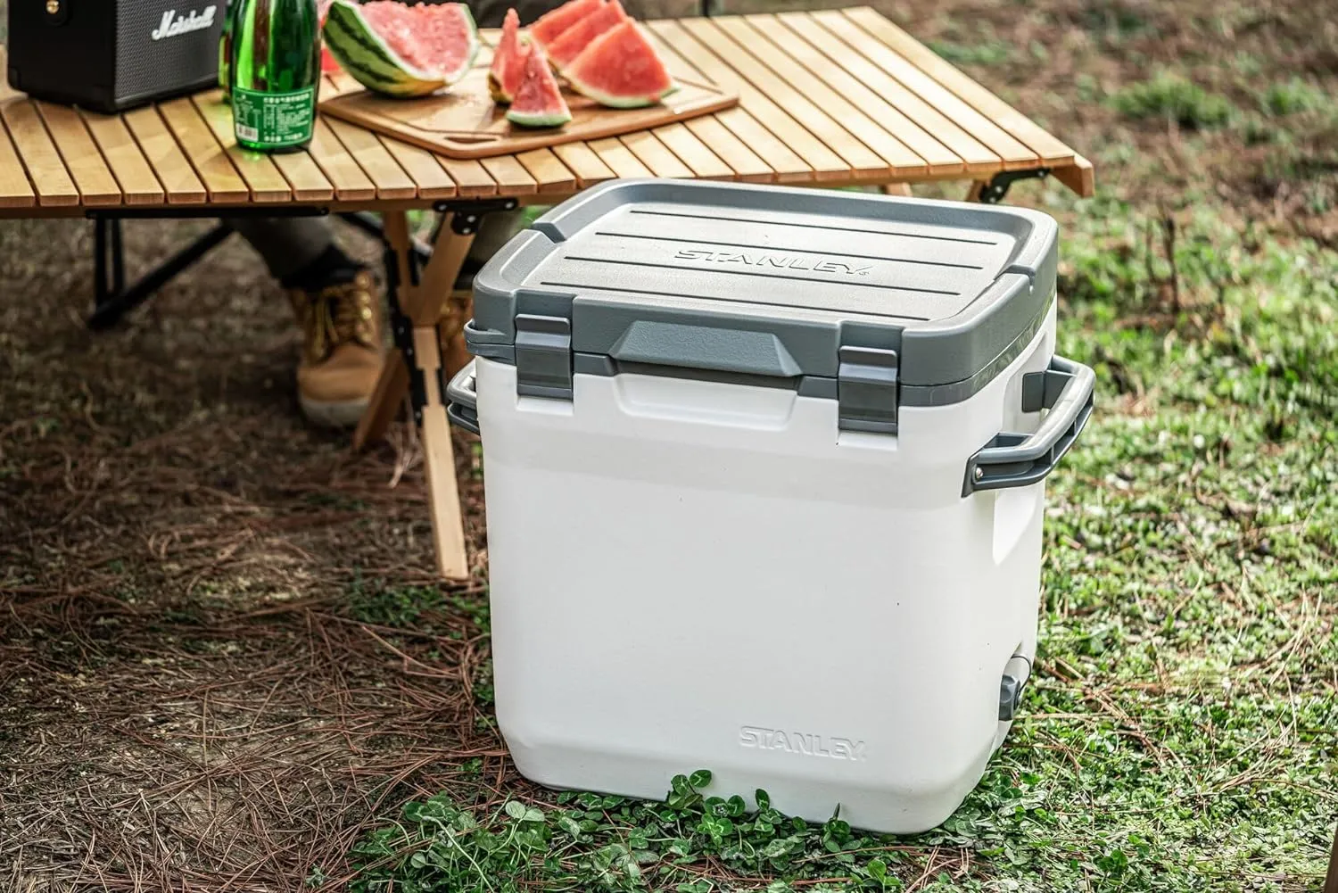 Stanley Adventure Outdoor Cooler 30 qt | Heavy Duty Outdoor Camping Cooler with Easy Carry Side Handles | 4 Days Cooling Ice Chest for 40 Cans | Flat Top Doubles as Seat | BPA-Free | Charcoal