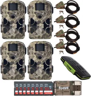 Stealth Cam 2022 G42NG 32MP No Glow Trail Camera (Kryptek Camouflage, 4-Pack) Bundle with Locking Cable (4-Pack), Card Holder, 32GB Memory Card (8-Pack) and Card Reader (18 items)