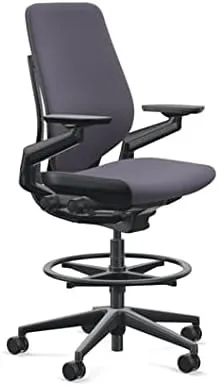 Steelcase Gesture 442 Stool Chair - Cogent: Connect Aubergine Fabric, Shell Back, Light on Light Frame, Polished Aluminum Base