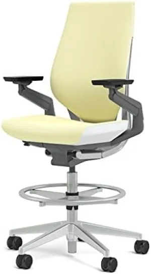 Steelcase Gesture 442 Stool Chair - Cogent: Connect Coconut Fabric, Shell Back, Light on Light Frame, Polished Aluminum Base