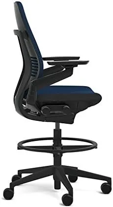 Steelcase Gesture 442 Stool Chair - Ebony Elmosoft Leather, Shell Back, Dark on Dark Frame, Polished Aluminum Base