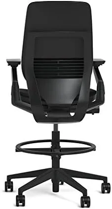 Steelcase Gesture 442 Stool Chair - Ebony Elmosoft Leather, Shell Back, Dark on Dark Frame, Polished Aluminum Base