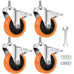 Stem Casters Heavy Duty Swivel Threaded Stem Caster Wheels with American Size 1/2''-13x1'' Thread Dual Locking Wheel with Brakes Pack of 4 (4 inch, with Brake)