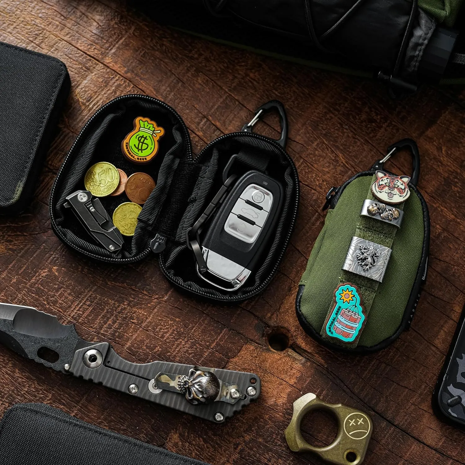 Storage A7 EDC Key Bag Molle Pouch, Waterproof Zipper Wallet Car Key Case, Multipurpose Pocket Organizer, Unisex Tac Pouch with Patch Area for Daily Carry, Black