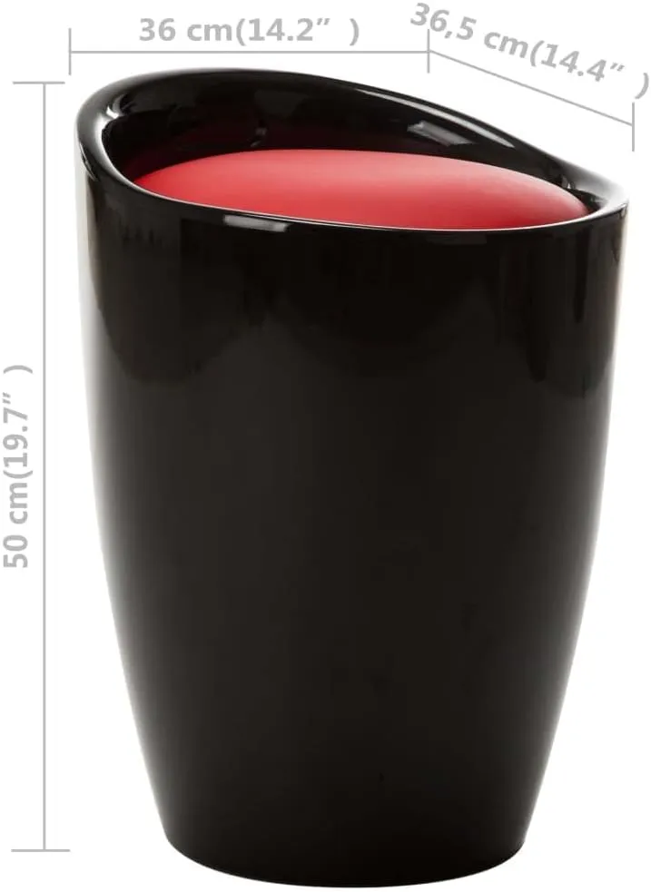Storage Stool with Faux Leather Seat and Hidden Compartment, Black Red Small Plastic Stool for Bathroom Kitchen Camping Indoor Outdoor Use