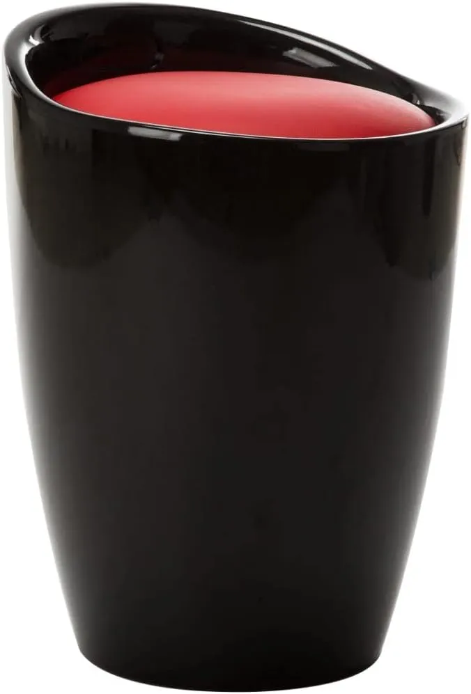 Storage Stool with Faux Leather Seat and Hidden Compartment, Black Red Small Plastic Stool for Bathroom Kitchen Camping Indoor Outdoor Use