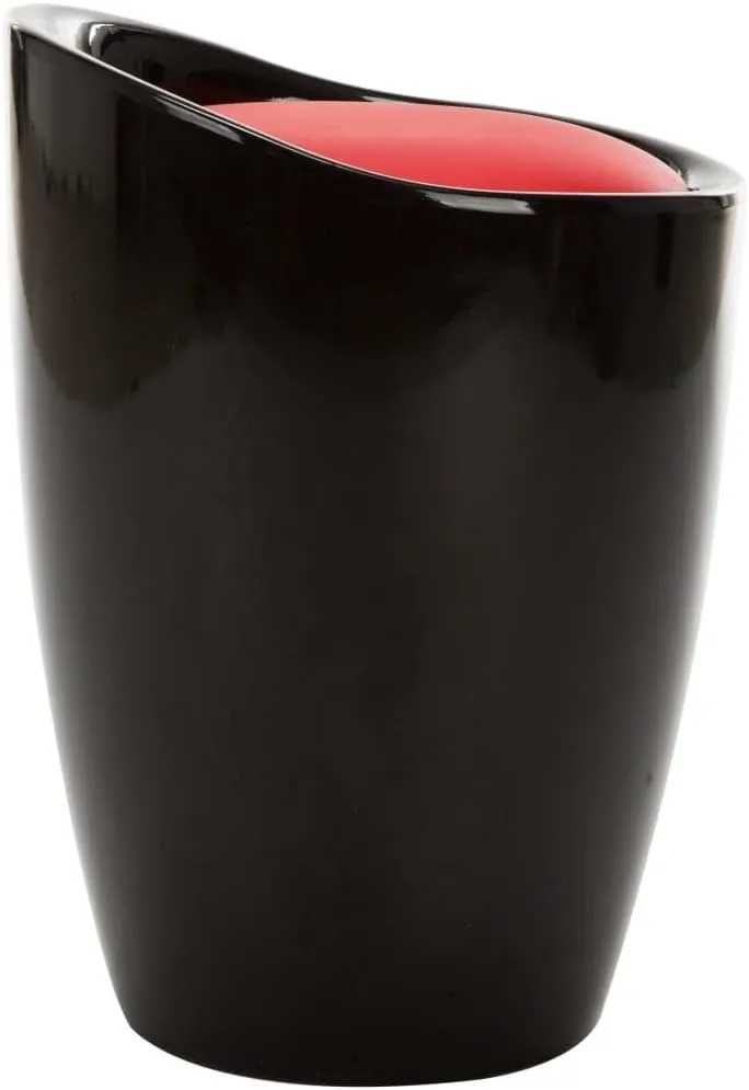 Storage Stool with Faux Leather Seat and Hidden Compartment, Black Red Small Plastic Stool for Bathroom Kitchen Camping Indoor Outdoor Use
