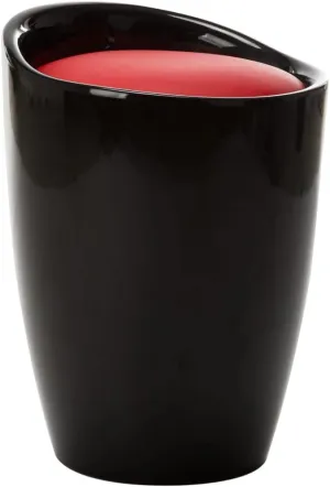 Storage Stool with Faux Leather Seat and Hidden Compartment, Black Red Small Plastic Stool for Bathroom Kitchen Camping Indoor Outdoor Use
