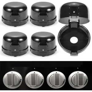 Stove Knob Safety Covers, Unlock with Adult Two-Finger, Dual-Key Press Gas Stove Knob Locks, Upgraded Oven Lock Knob Covers for Child Safety, Black Color, Pack of 5