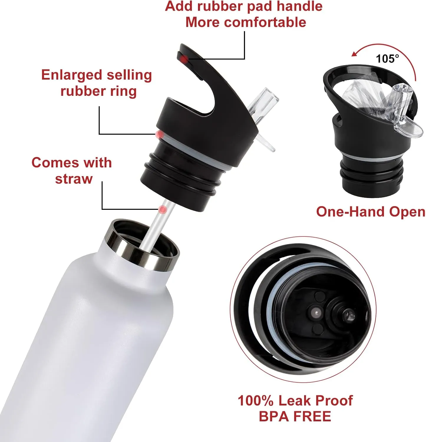 Straw Lid Bulk 4 Pack for Insulated Water Bottles Compatible with Hydro Flask Standard, Water Bottle Replacement Straw Lid, Standard Mouth Thermoflask Cover for 20 oz, 24 oz Water Bottle(4 Set)