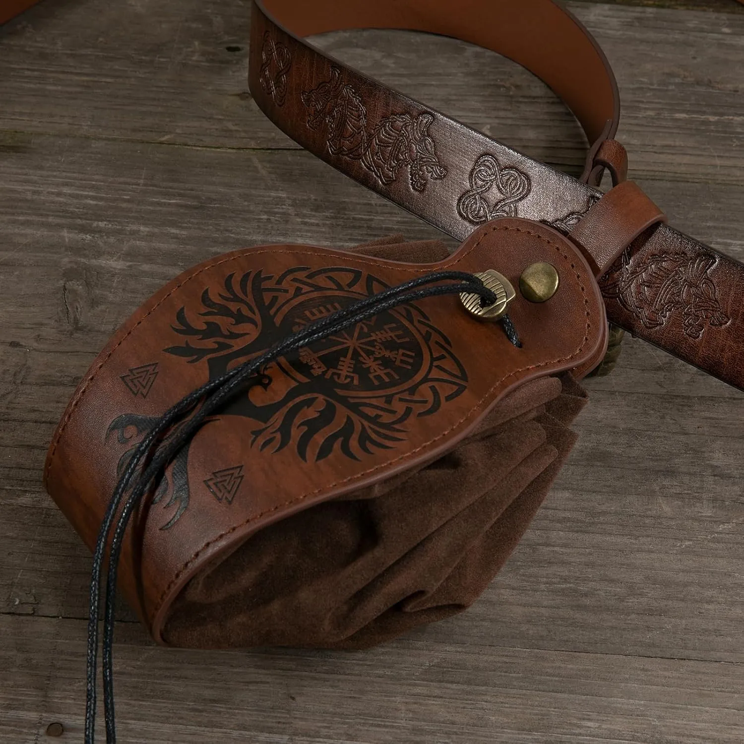 SUMGOGO 4 Pcs Halloween Renaissance Belt Pouch Witch Bottle Skirt Hikes Medieval Viking Pirate Leather Belt Costume Set