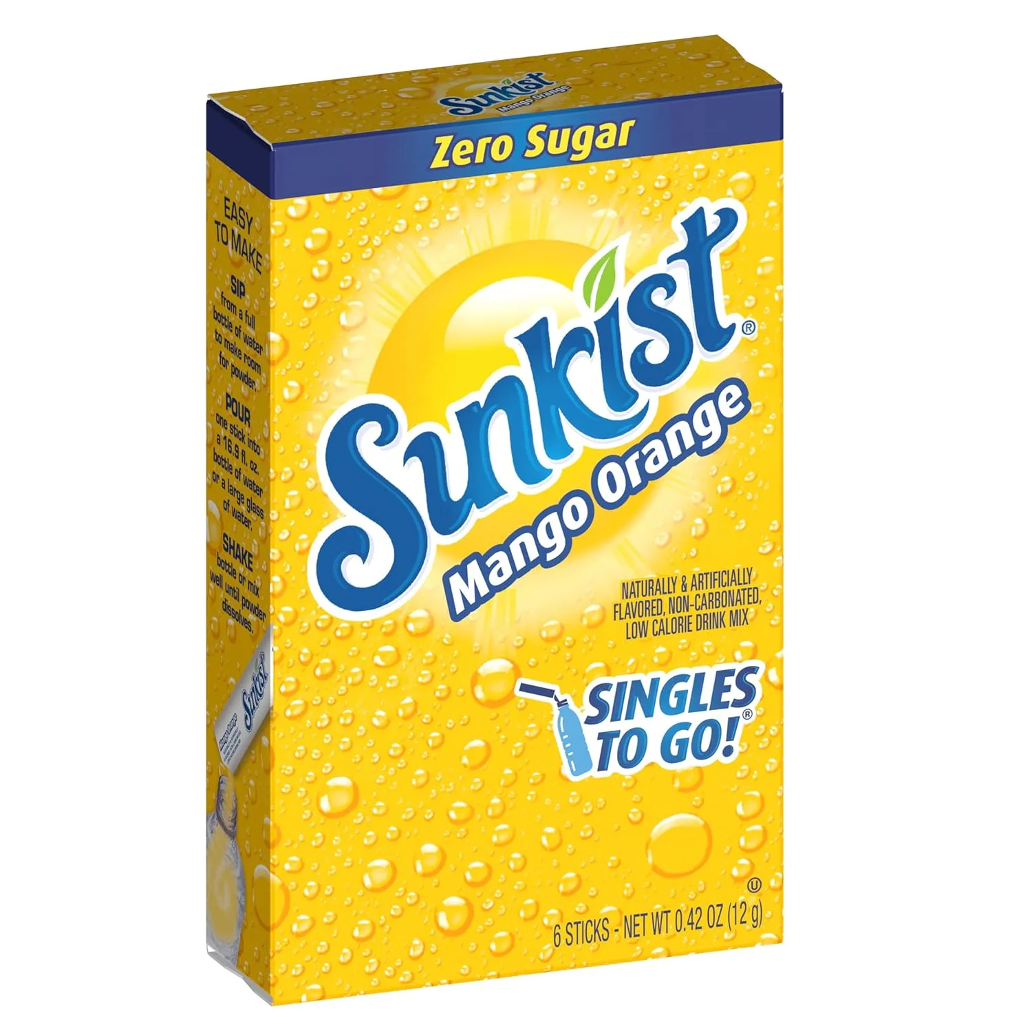 Sunkist Soda Mango Orange Singles To Go Drink Mix, 12 Boxes with 6 Packets Each - 72 Total Servings