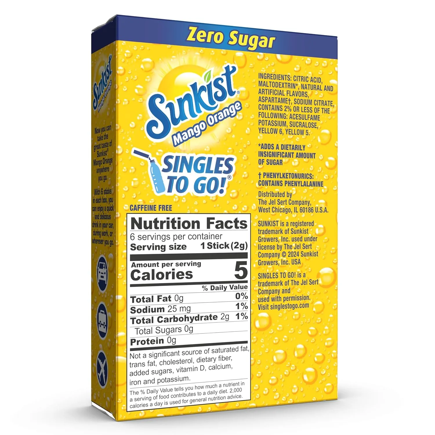 Sunkist Soda Mango Orange Singles To Go Drink Mix, 12 Boxes with 6 Packets Each - 72 Total Servings