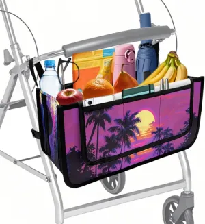 Sunset Palm Tree Hand-Free Carry Storage Bag for Universal Walkers Folding Walker Accessories Bag Mobility Aid Accessory Pouch for Elderly Senior