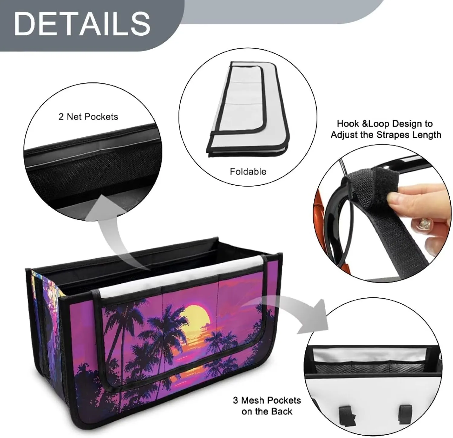 Sunset Palm Tree Hand-Free Carry Storage Bag for Universal Walkers Folding Walker Accessories Bag Mobility Aid Accessory Pouch for Elderly Senior