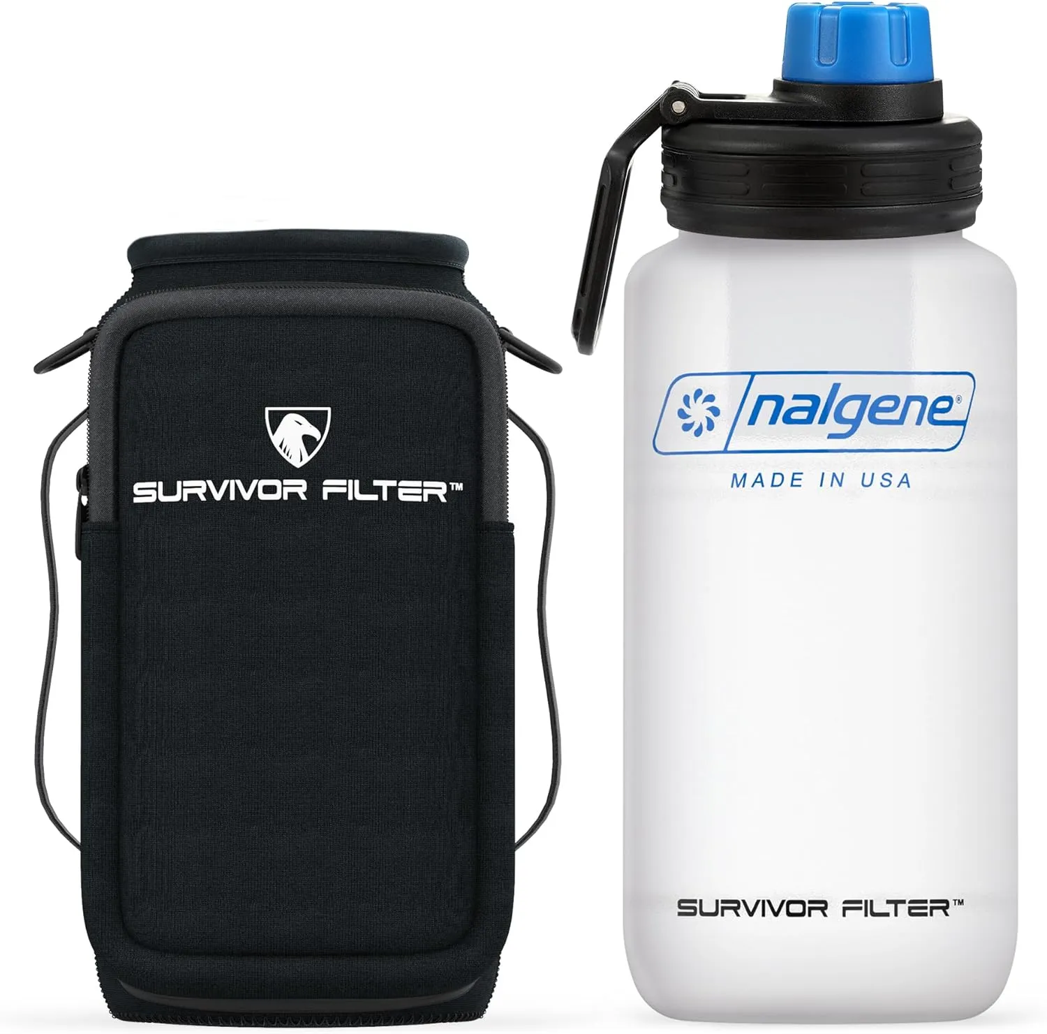 Survivor Filter Bottle - USA Made - Water Purification - Neoprene Case - For Hiking/Camping/Running