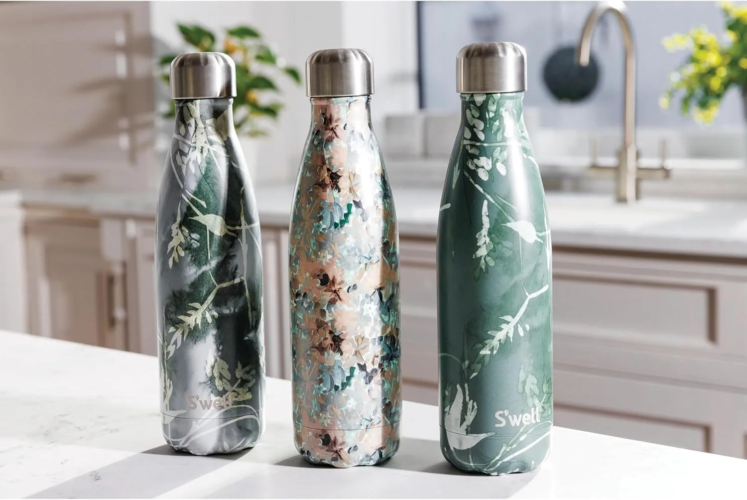 S'well Stainless Steel Water Bottle 17 ounces Forest Bloom Triple Layered Vacuum Insulated Containers Keeps Drinks Cold for 36 Hours and Hot for 18 Perfect for On the Go