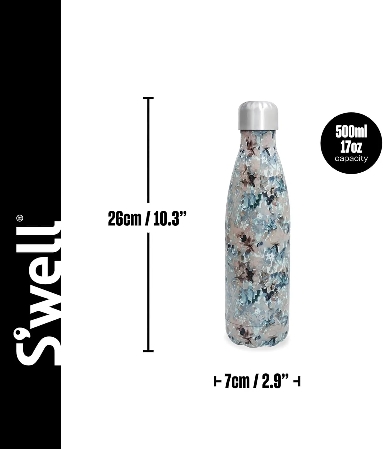S'well Stainless Steel Water Bottle 17 ounces Forest Bloom Triple Layered Vacuum Insulated Containers Keeps Drinks Cold for 36 Hours and Hot for 18 Perfect for On the Go