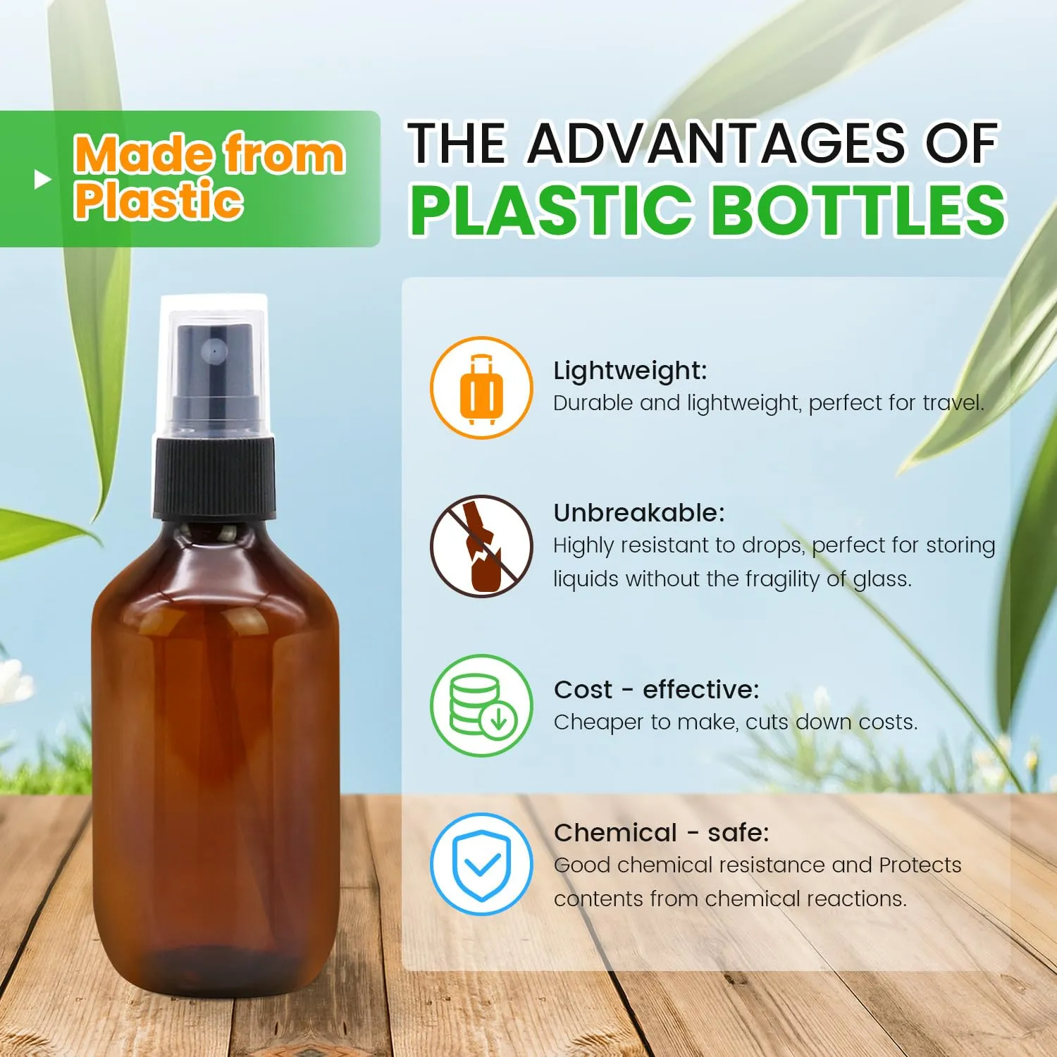SYNTECSO 48 Pack 2oz Amber Plastic Spray Bottles, Fine Mist Spray Bottles for Essential Oils, Water Spray Bottle for Hair Plant & Cleaning Solution