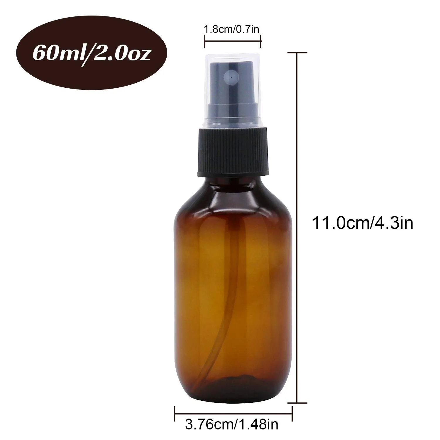 SYNTECSO 48 Pack 2oz Amber Plastic Spray Bottles, Fine Mist Spray Bottles for Essential Oils, Water Spray Bottle for Hair Plant & Cleaning Solution