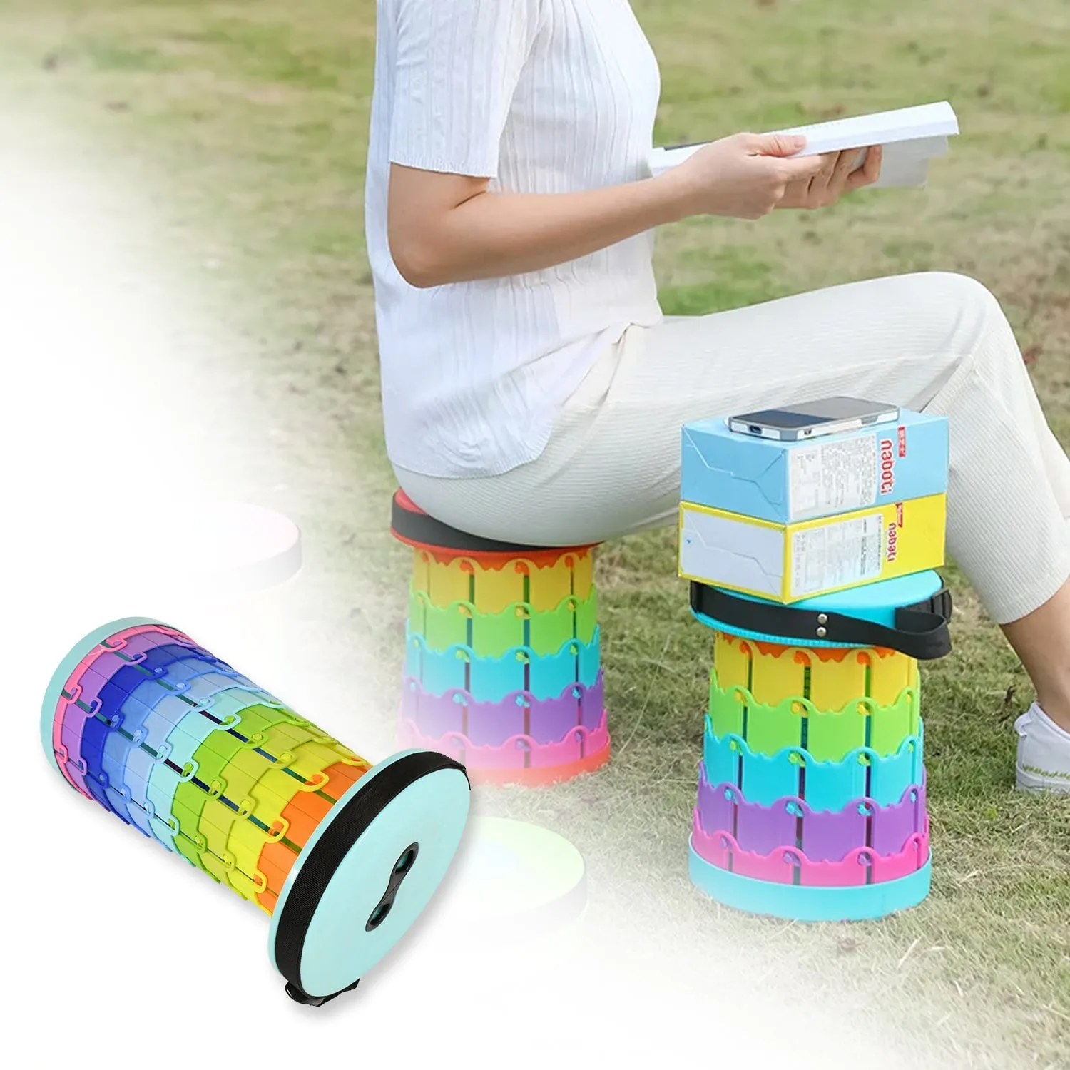 Table Pocket-friendly Folding Pc) Height-Adjustable Multi-Purpose Telescopic Tested Stool (1