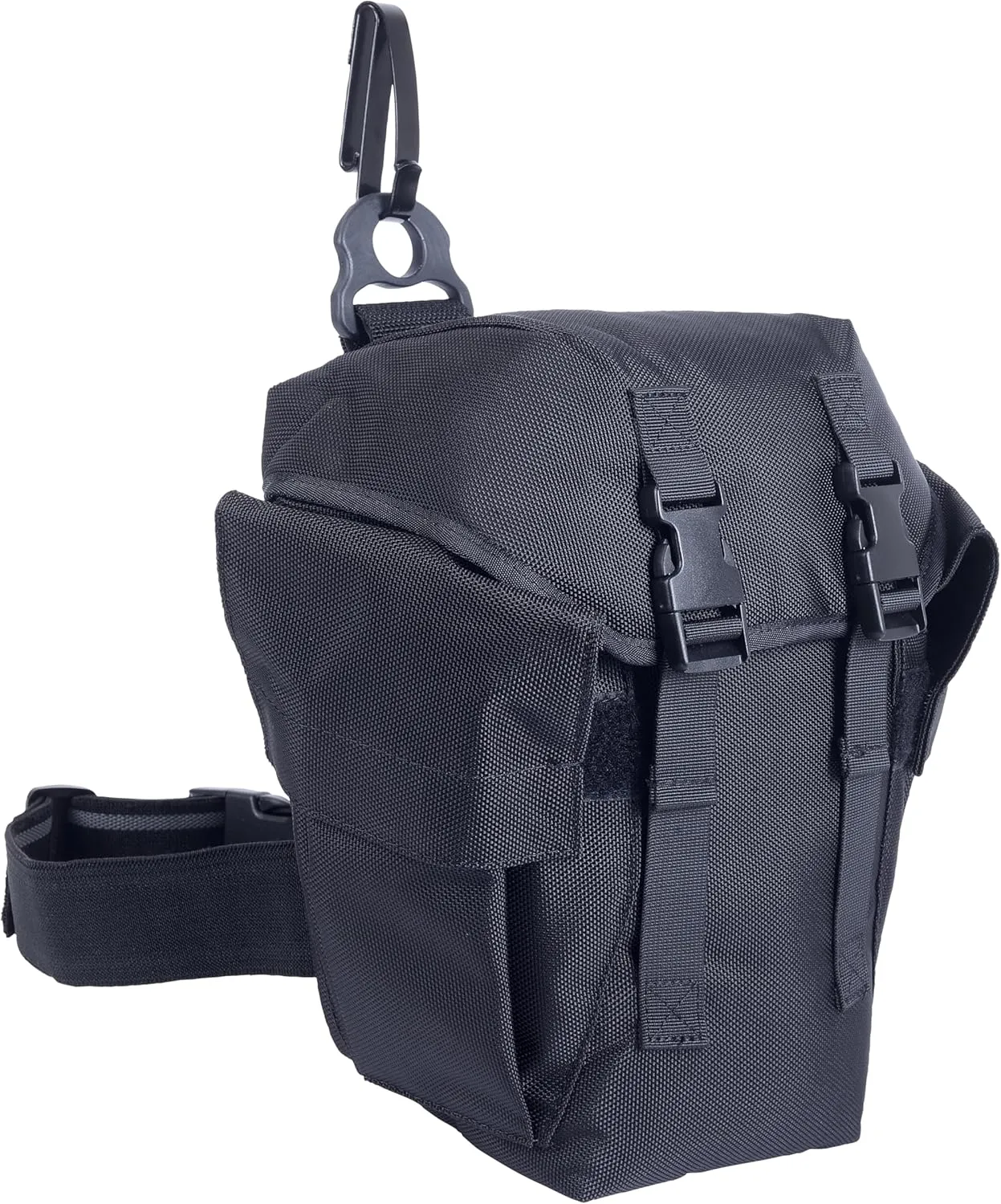 Tactical Gas Mask Drop Leg Pouch, Gas Mask Leg System with Quick Release Metal Clip, Polymer D Ring, Shoulder Strap, Leg Strap, and Adjustable Height Panel